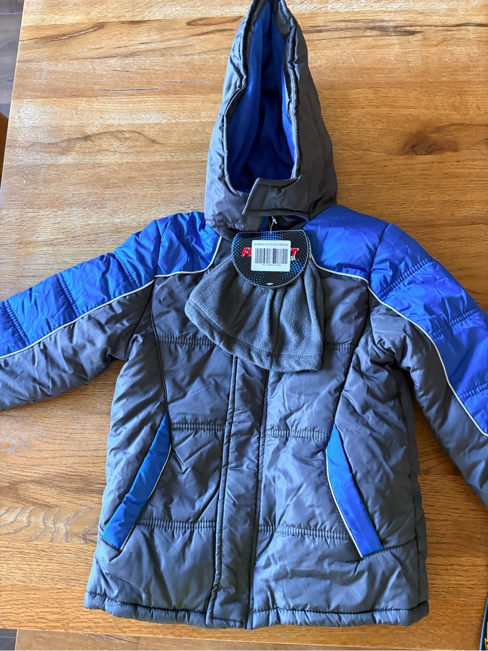 Kids Hooded Winter Coat in Gray and Blue 5/6